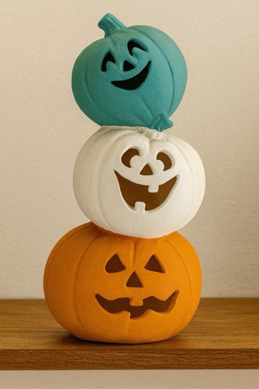 ceramic stacked jack o lanterns light up