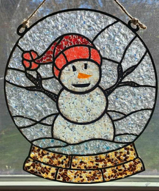 Snowman in a snow globe suncatcher