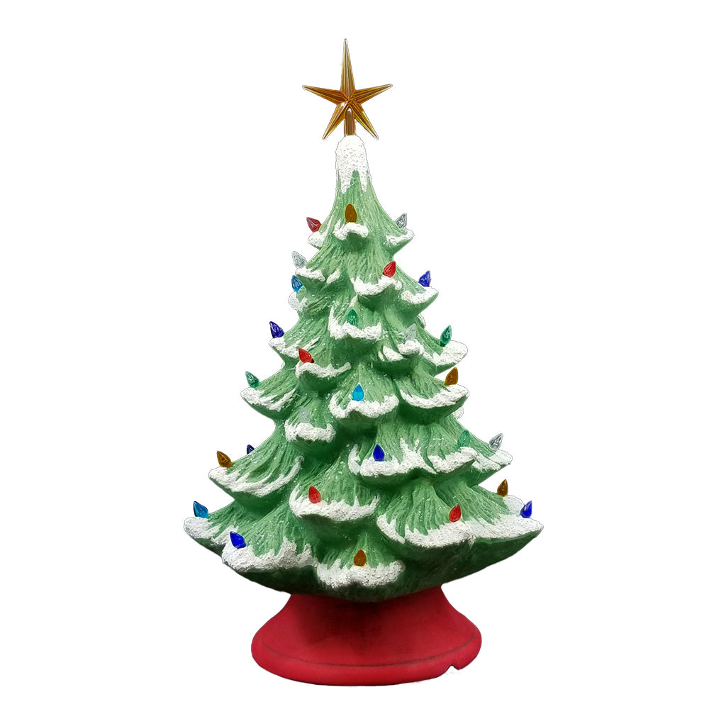 Decorative Christmas tree with lights and a star on a white background