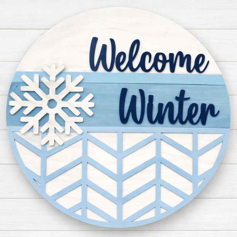 Welcome winter sign on shiplap wall