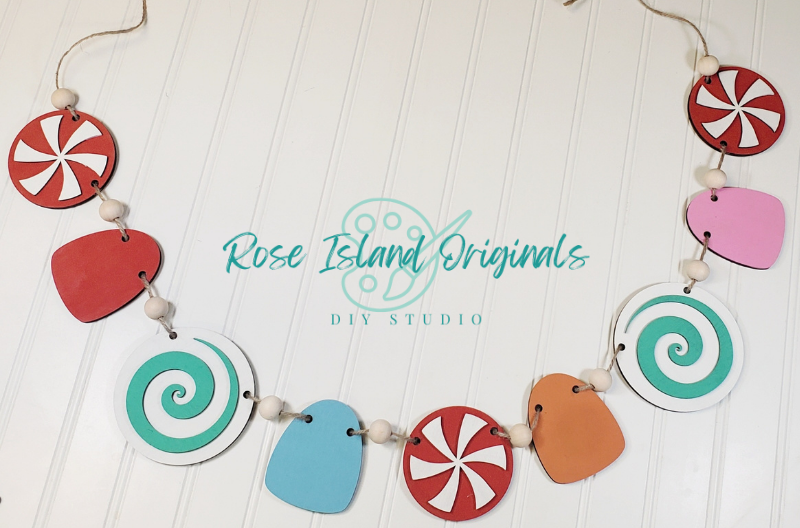 Colorful banner with various shaped beads on a white background, branded 'Rose Island Originals'.
