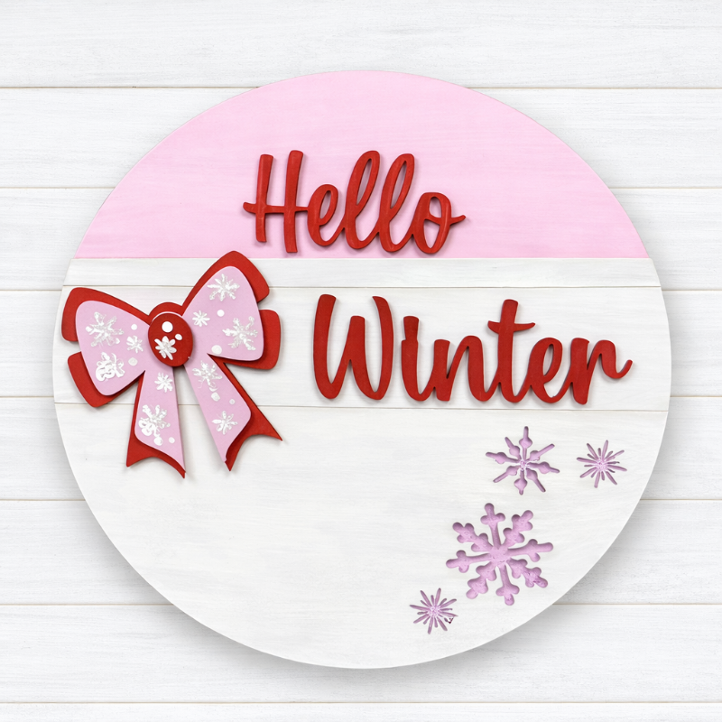 Hello Winter sign with snowflakes