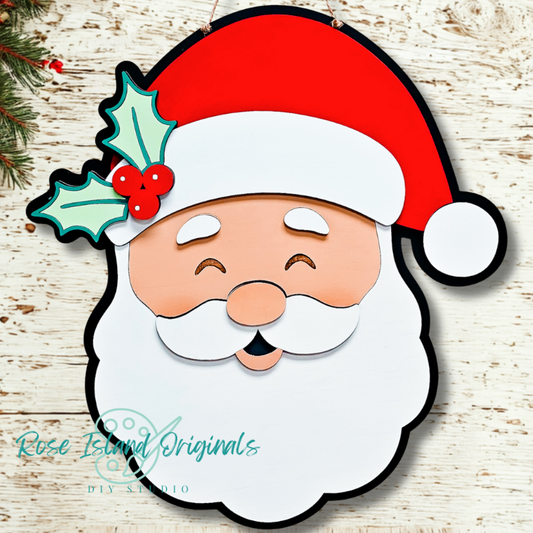 Santa face painted bright Christmas colors