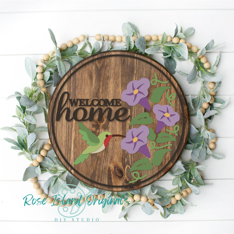 Welcome Home Hummingbird & Morning Glory Door Hanger- RIO1824